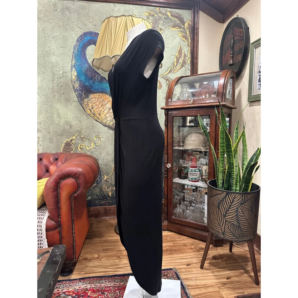 Rolla Coster Black Twist Front V Neck Jersey Maxi Dress Large - Picture 4 of 8